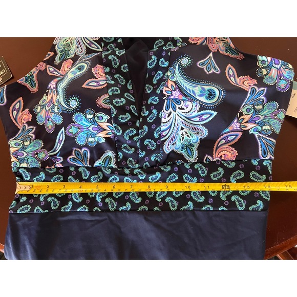 Swim Solutions High Neck Insert Mio One Piece Navy Paisley Swimsuit 18 NEW - Picture 8 of 10